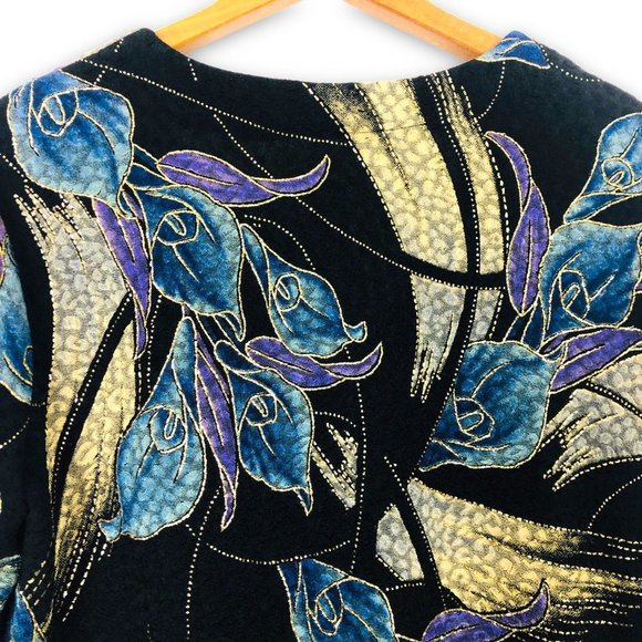 Vtg Mirasol Open Cardigan Sz Large Semi-sheer Lightweight Floral Shimmery USA - Picture 7 of 8